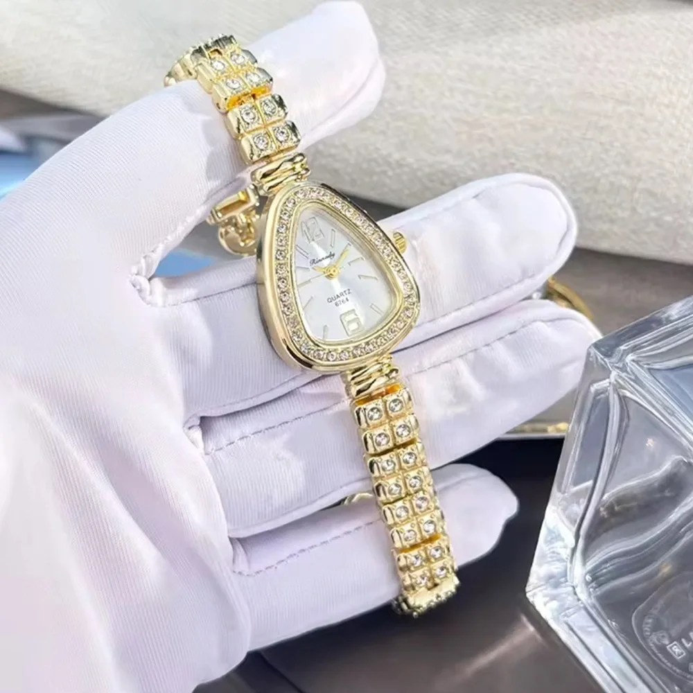 Vintage Gold Rhinestone Watch – Feminine Luxury Timepiece - Picture 9 of 9